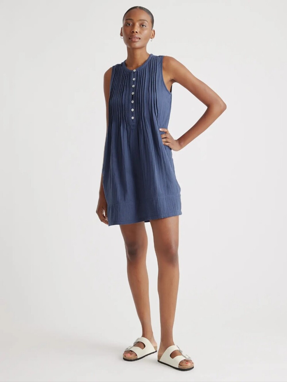 Quince 100% Organic Cotton Gauze Sleeveless Swing Dress